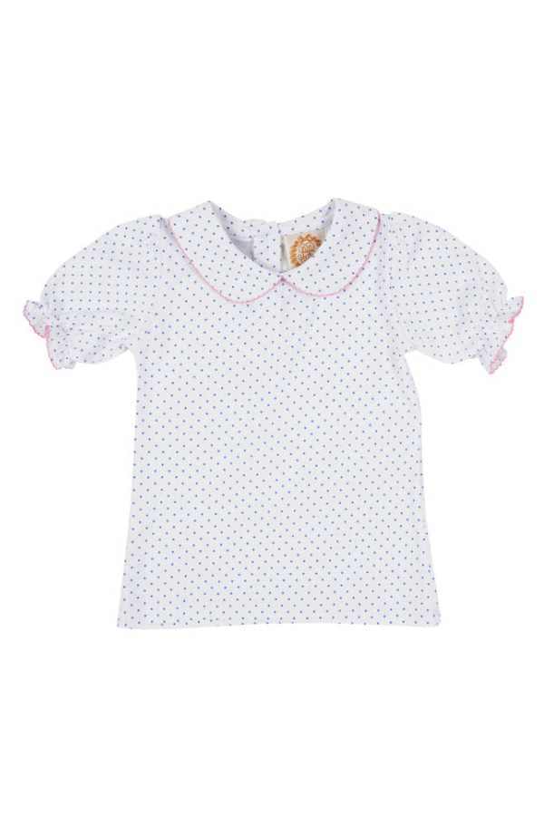 Maude's Short Sleeve Peter Pan Collar Shirt - Barbados Blue Micro Dot w/ Hamptons Hot Pink