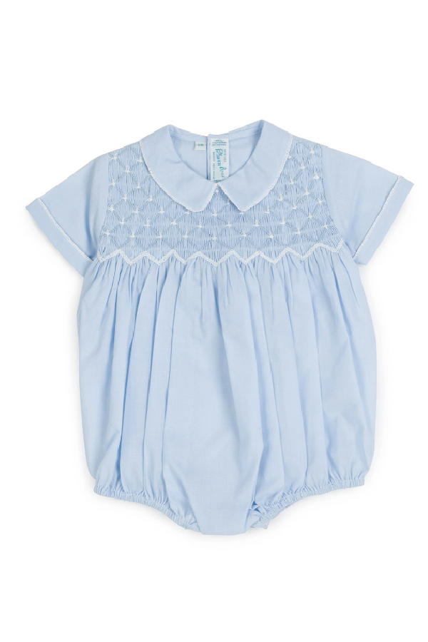 Diamond Smocked Romper - Blue and White