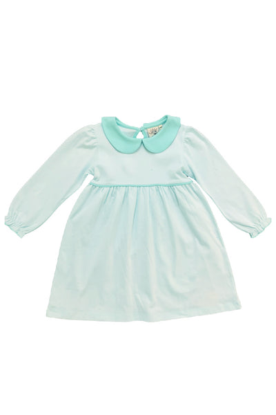 Middle Piping Long Sleeve Ruffle Cuff Dress - Light Jade and White Stripe