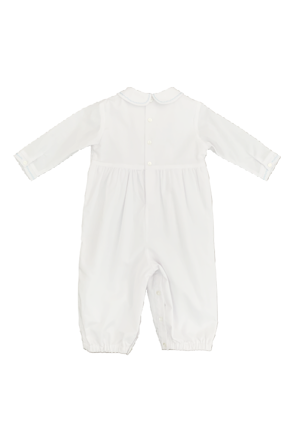 White Romper with Blue Smocking