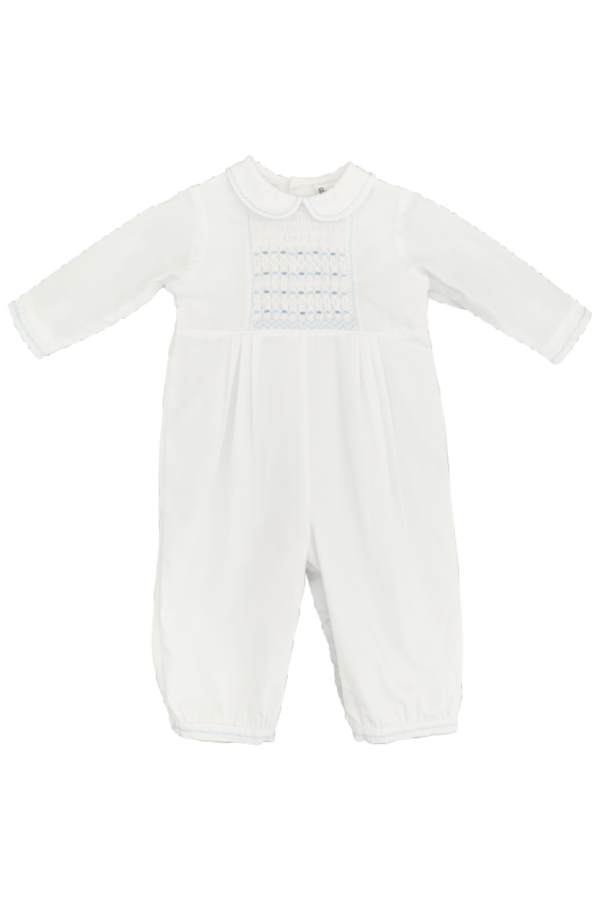 White Romper with Blue Smocking