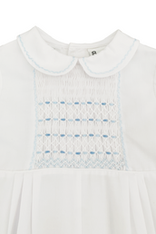 White Romper with Blue Smocking