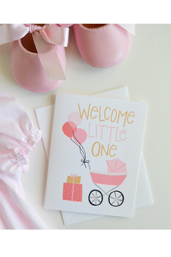 Welcome Little One Pink Balloon Card, Baby Shower Card