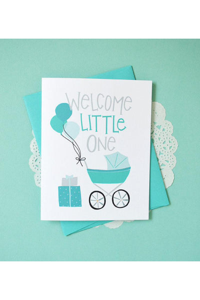 Welcome Little One Blue Balloon Card, Baby Shower Card