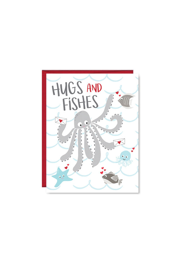 Hugs and Fishes Kids Valentine Card, Happy Valentines Day