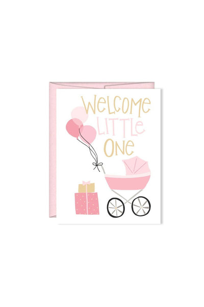 Welcome Little One Pink Balloon Card, Baby Shower Card