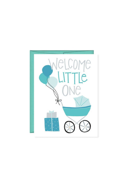 Welcome Little One Blue Balloon Card, Baby Shower Card