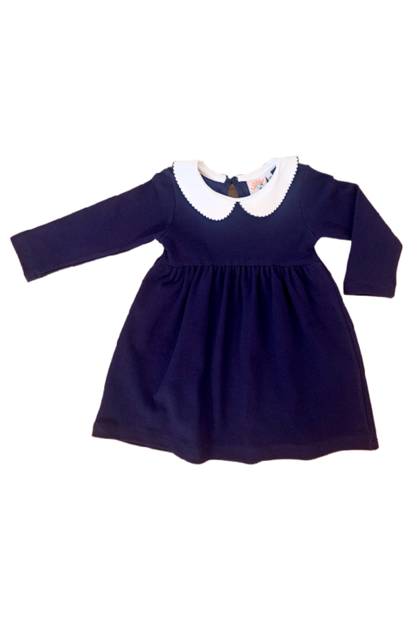 Long Sleeve Peter Pan Collar Dress - Navy