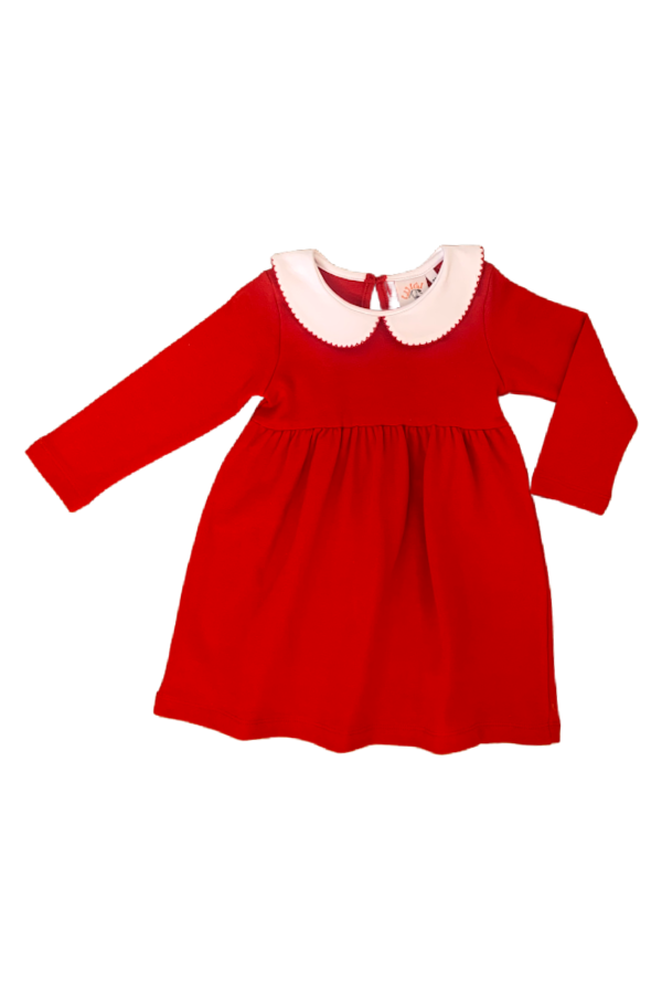 Long Sleeve Peter Pan Collar Dress - Red Long Sleeve Peter Pan Collar Dress - Red