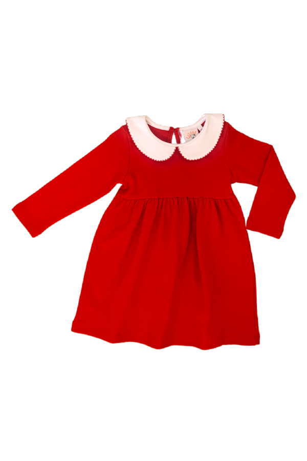 Long Sleeve Peter Pan Collar Dress - Red