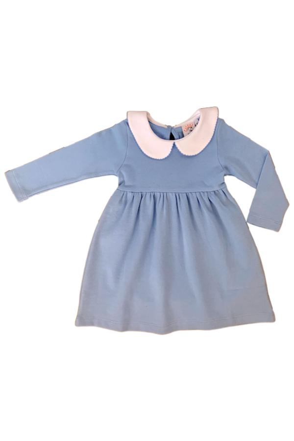 Long Sleeve Peter Pan Collar Dress - Sky Blue