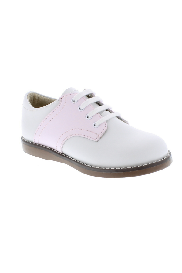 Cheer Lace Up Toddler Dress Shoe - White and Rose