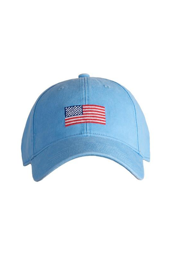 American Flag Needlepoint Light Blue Kids Hat