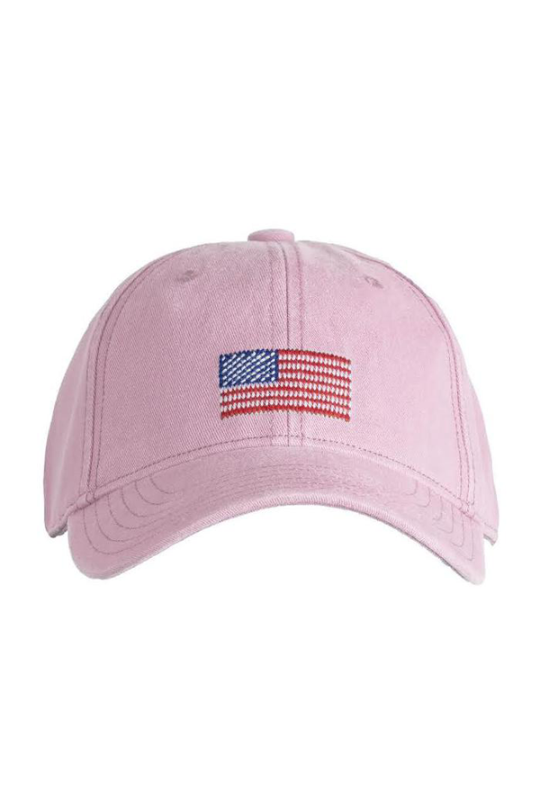 American Flag Needlepoint on Light Pink Kids Hat
