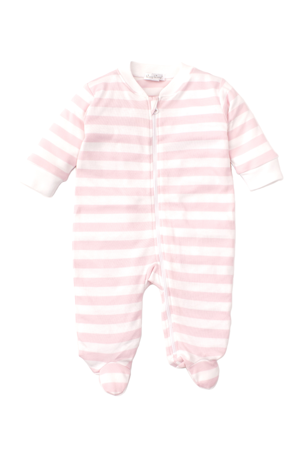 Broad Stripe Zippered Footie - Pink