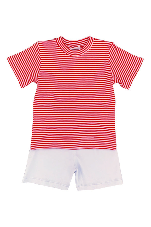 Boy's Short Set - Red and Light Blue