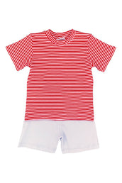 Boy's Short Set - Red and Light Blue