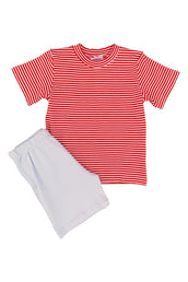 Boy's Short Set - Red and Light Blue