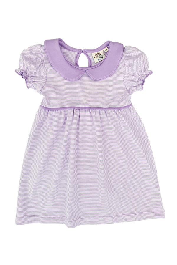 Lavender and White Mini Stripe Short Sleeve Dress
