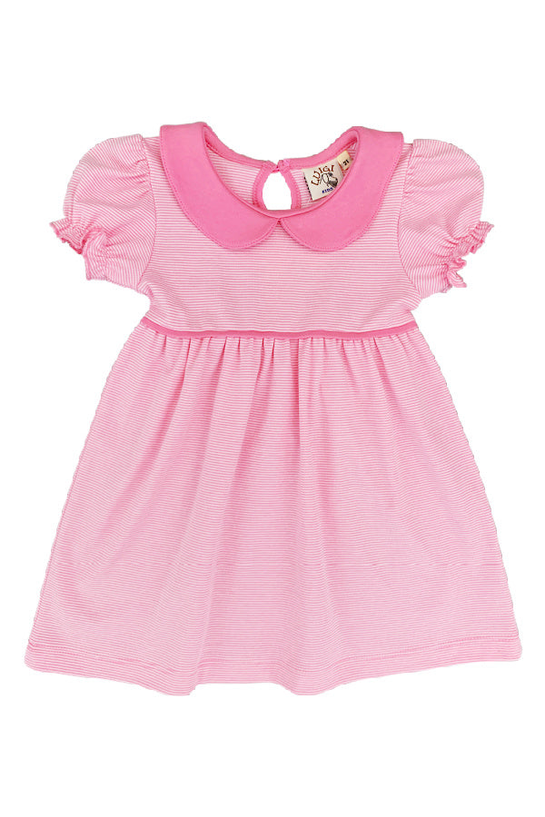 Bubblegum Pink and White Mini Stripe Short Sleeve Dress