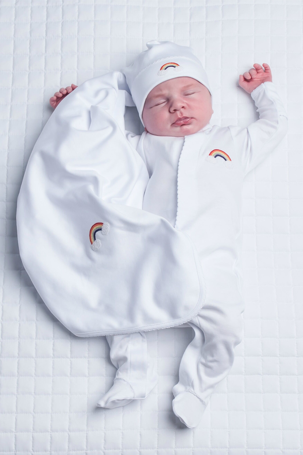 Rainbow Baby Embroidered Receiving Blanket