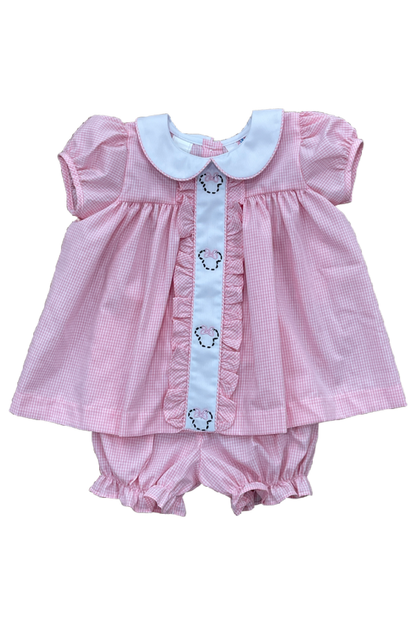 Minnie Embroidered Bloomer Set - Pink Check