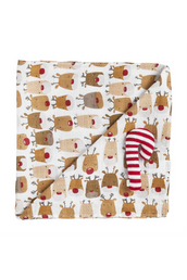 Christmas Muslin Swaddle Blanket and Rattle Set
