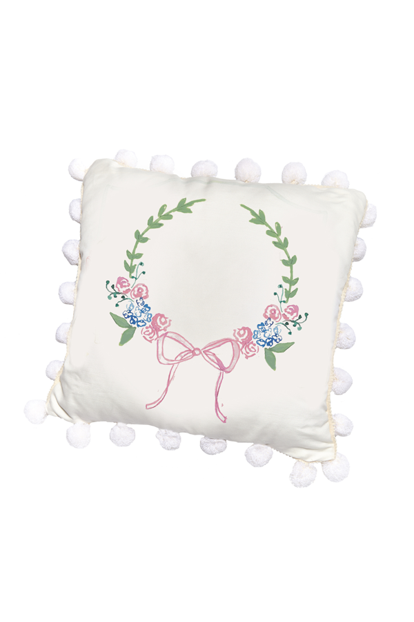 Over the Moon Monogrammable Pillow with Insert - Wreath with Bow