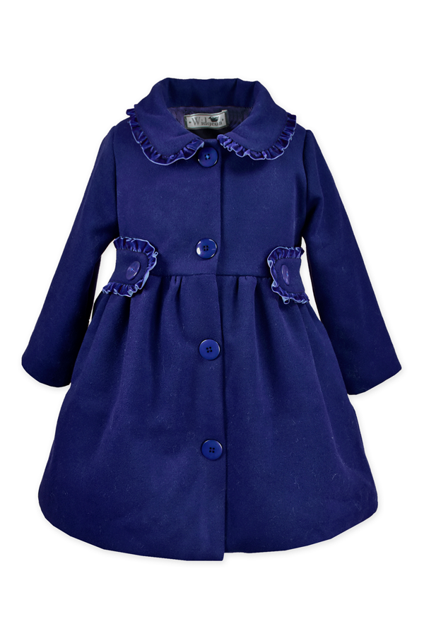 Ruffle Trim Coat - Navy