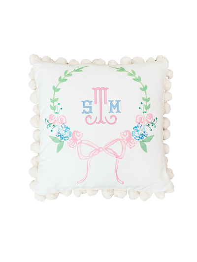 Over the Moon Monogrammable Pillow with Insert - Wreath with Bow